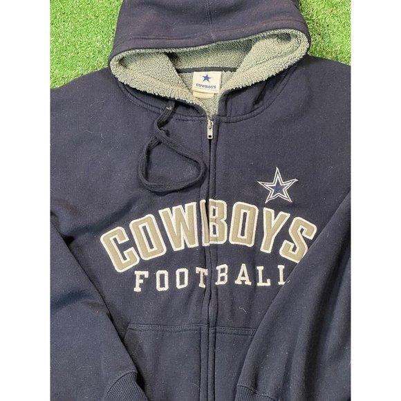 Dallas Cowboys Jacket Mens LG Blue Sherpa Lined Spell Out Logo NFL Hoodie - Picture 2 of 6